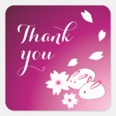 雪兎日本の&桜サンキューステッカー スクエアシール (正面)