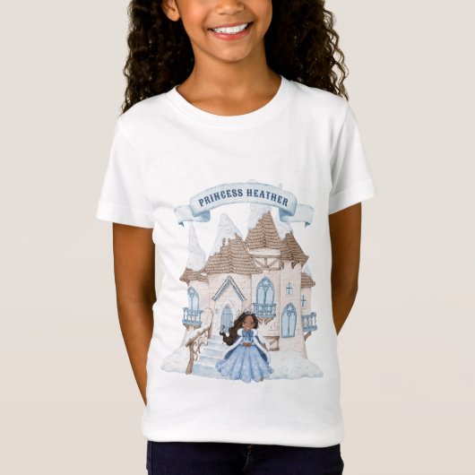 雪冬アフリカ系アメリカ人プリンセス城 Tシャツ (正面)