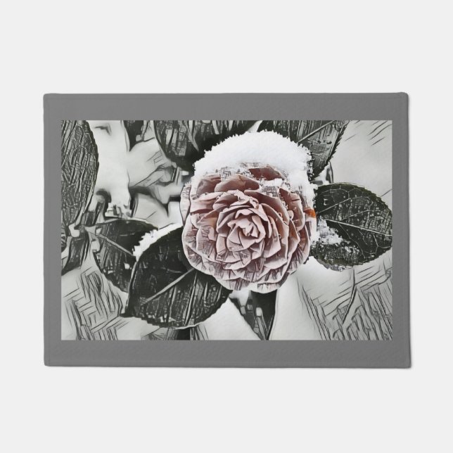 雪凍っていバラスケッチドアマット ドアマット (正面)