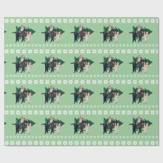 雪分野のクリスマスツリーのラブラドール ラッピングペーパー (フラット)