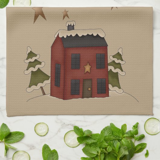 雪初期のの中の赤い植民地時代 キッチンタオル (折り畳み)