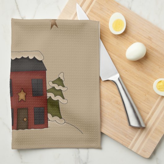 雪初期のの中の赤い植民地時代 キッチンタオル (四つ折り)