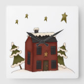 雪初期のの中の赤い植民地時代 スクエア壁時計 (正面)