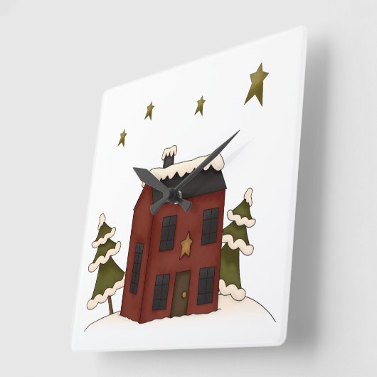 雪初期のの中の赤い植民地時代 スクエア壁時計 (傾斜)