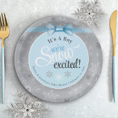 雪励起男の赤ちゃんブルー&グレースノーフレークシャワー ペーパープレート