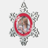 雪動揺して片の赤い写モノグラムの真 スノーフレークピューターオーナメント (右)