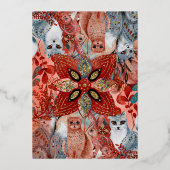 雪動物キツネ花バビシャワー金ゴールドフォイル 箔招待状 (裏面)