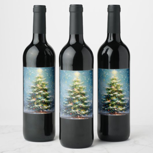 雪原に咲くクリスマスツリー ワインラベル (ボトル)