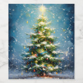 雪原に咲くクリスマスツリー ワインラベル (シングルラベル)