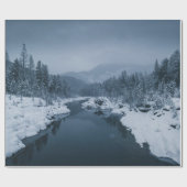 雪原に囲まれた松の木の川 ラッピングペーパー (フラット)