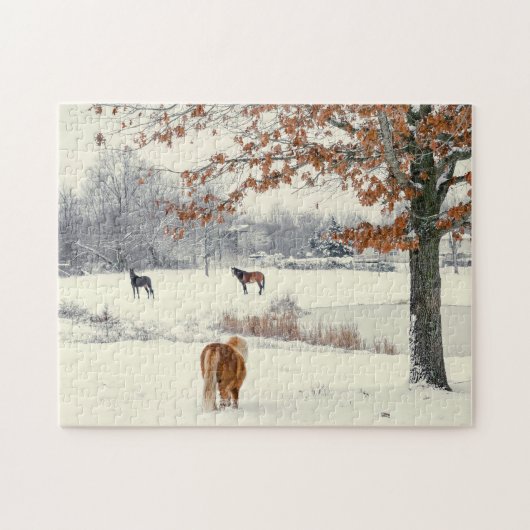 雪原のポニーと馬 ジグソーパズル (横)