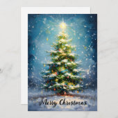 雪原の中のクリスマスツリー – 油 絵を描 シーズンカード (正面/裏面)
