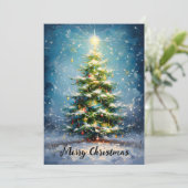 雪原の中のクリスマスツリー – 油 絵を描 シーズンカード (スタンド正面)