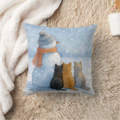 雪原の雪だるまと猫たち クッション (ブランケット)