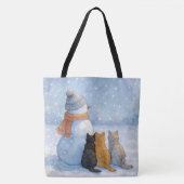 雪原の雪だるまと猫たち トートバッグ (正面)