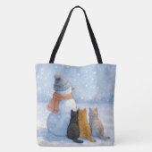 雪原の雪だるまと猫たち トートバッグ (裏面)