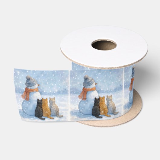 雪原の雪だるまと猫 サテンリボン (リール)