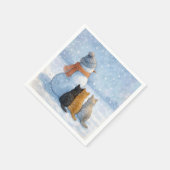 雪原の雪だるまと猫 スタンダードカクテルナプキン (角)