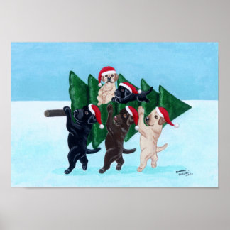 雪原ラブラドールのクリスマスツリー ポスター