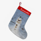 雪可愛い小さな自然雪だるま スモールクリスマスストッキング (正面 (吊り時))