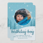 雪吹き写真誕生日パーティーの招待 招待状 (正面/裏面)