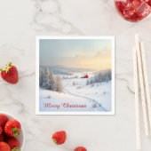 雪国のクリスマスレッド納屋 スタンダードカクテルナプキン (インサイチュ)