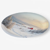 雪国のクリスマスレッド納屋 ペーパープレート (アングル)