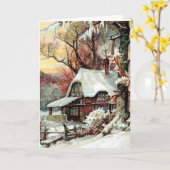 雪国コテージビクトリアンクリスマスカード カード (黄色い花)