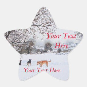 雪場面元の景色の芸術を遊んでいる犬 星シール