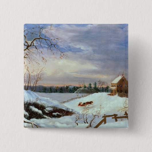 雪場面、ニューイングランド 缶バッジ (正面)