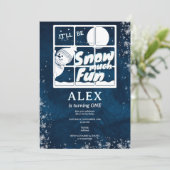 雪多くのおもしろい任意の年齢雪だるま冬子供の誕生日 招待状 (スタンド正面)