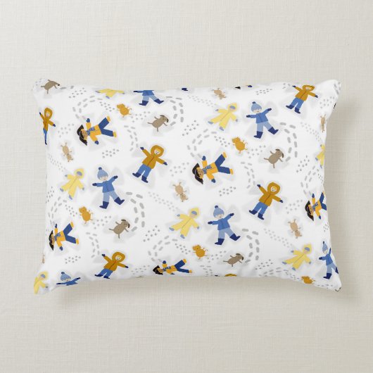 雪天使の子供とペットのアクセント枕 アクセントクッション (正面)