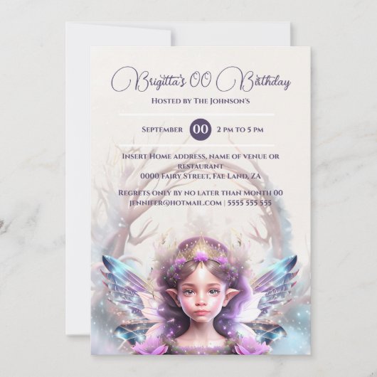 雪姫ピンクの妖精の魔法の魅惑的な冬 招待状 (正面)