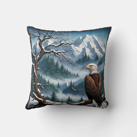 雪威厳のあるに覆われたワシ クッション (裏面)