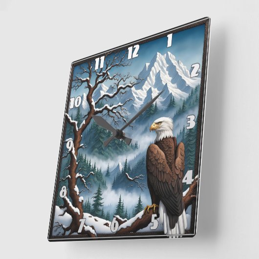 雪威厳のあるに覆われたワシ スクエア壁時計 (傾斜)