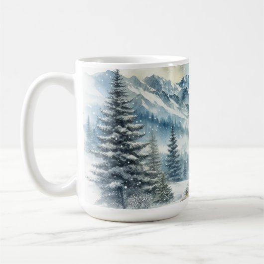 雪威厳のあるに覆われた山々の中に立つエルク コーヒーマグカップ (左)