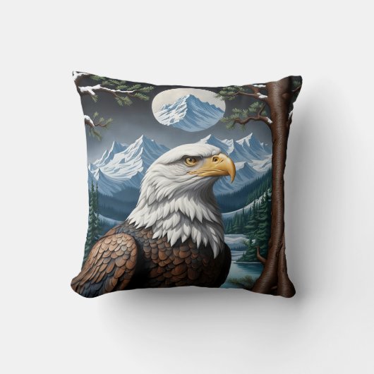 雪威厳のあるに覆われた鷲 クッション (正面)