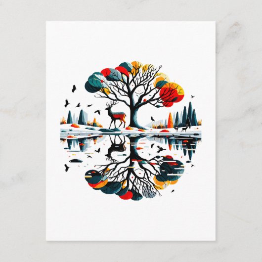 雪威厳のあるの多い冬の森に立つ エンクロージャーカード (裏面)