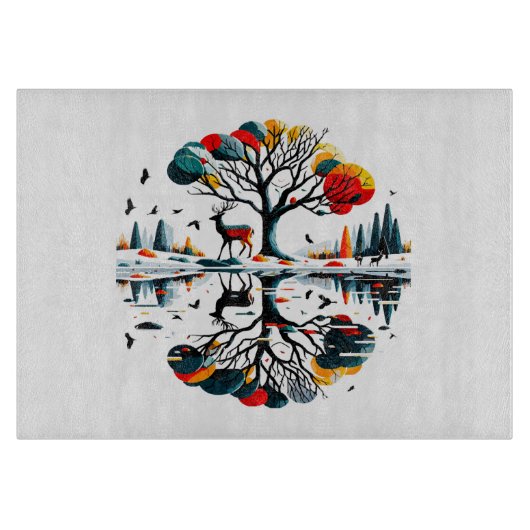 雪威厳のあるの多い冬の森に立つ カッティングボード (正面)