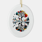 雪威厳のあるの多い冬の森に立つ セラミックオーナメント (右)