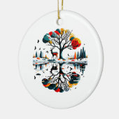 雪威厳のあるの多い冬の森に立つ セラミックオーナメント (左)