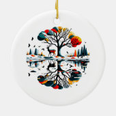 雪威厳のあるの多い冬の森に立つ セラミックオーナメント (裏面)