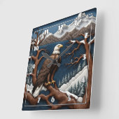 雪威厳のある山を見下ろすワシ スクエア壁時計 (傾斜)