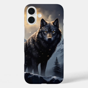 雪山に棲むブラックウルフ iPhone 16 PLUSケース