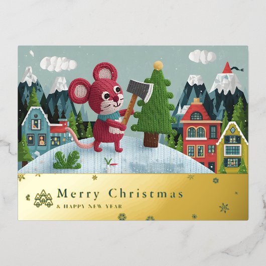 雪山ねずみホイル ハoliday ポストカードB 箔シーズンポストカード (正面)