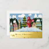 雪山のネズミのホリデー ポストカードC 箔シーズンポストカード (正面/裏面)
