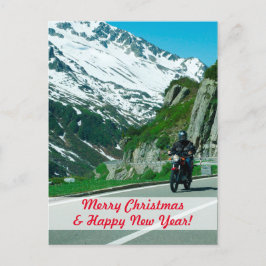 雪山のバイク乗りクリスマス ポストカード