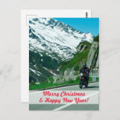 雪山のバイク乗りクリスマス ポストカード (正面/裏面)