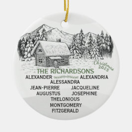 雪山の冬のログキャビンX10 セラミックオーナメント