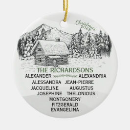 雪山の冬のログキャビンX11 セラミックオーナメント